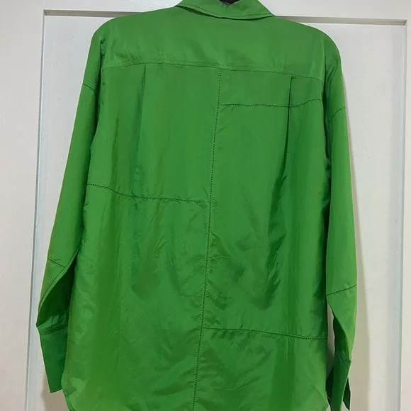 Frame The Oversized Linear Lace Shirt In Bright Peridot Green NWT